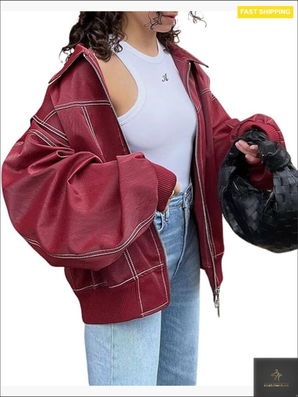 Oversized Faux Leather Motorcycle Jacket Zip Up Winter Coat Outerwear 2025